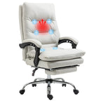 Reclining Massage Office Chair - Microfiber, 6 Vibration Points, Lumbar Heating, 135° Recline, Footrest - Cream White