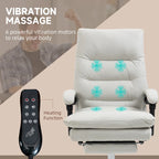 Reclining Massage Office Chair - Microfiber, 6 Vibration Points, Lumbar Heating, 135° Recline, Footrest - Cream White