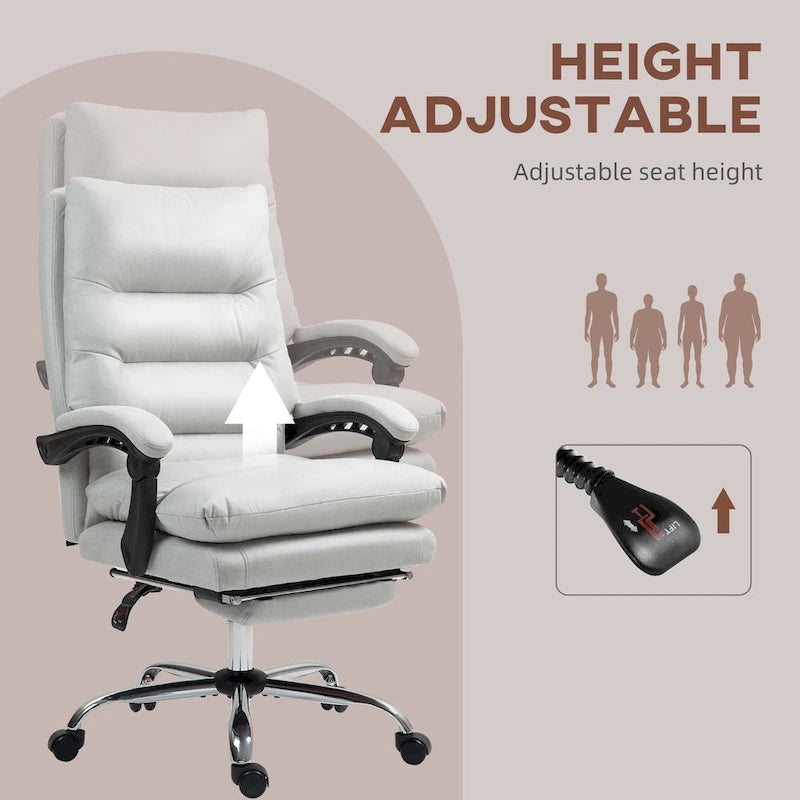 Reclining Massage Office Chair - Microfiber, 6 Vibration Points, Lumbar Heating, 135° Recline, Footrest - Cream White