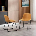 Faux Leather Dining Chairs Set of 2 - Water-Resistant, Black Metal Frame, Curved Back - Mid-Century Modern Tan Armless