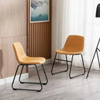 Faux Leather Dining Chairs Set of 2 - Water-Resistant, Black Metal Frame, Curved Back - Mid-Century Modern Tan Armless