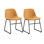 Faux Leather Dining Chairs Set of 2 - Water-Resistant, Black Metal Frame, Curved Back - Mid-Century Modern Tan Armless
