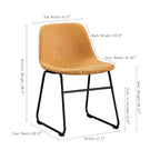 Faux Leather Dining Chairs Set of 2 - Water-Resistant, Black Metal Frame, Curved Back - Mid-Century Modern Tan Armless