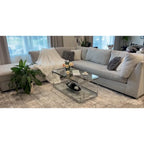 Glass Coffee Table with Chrome Frame - 44.1"L x 21.65"W, 2-Tier Storage Shelf - Modern Rectangular Living Room Table