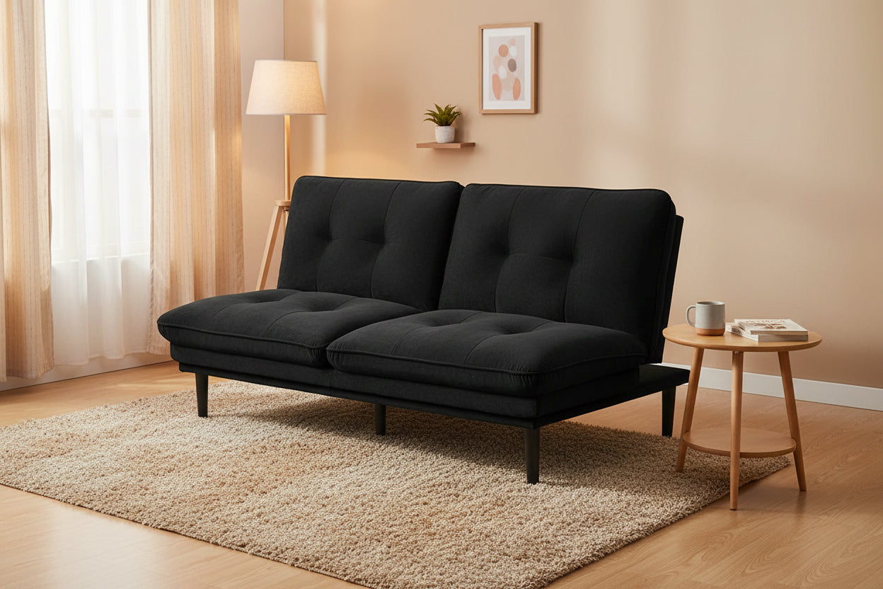 Convertible Sofa Bed - Microfiber with Pocket Coils, Adjustable Arms, Split Back - Modern Minimalist Futon Sleeper
