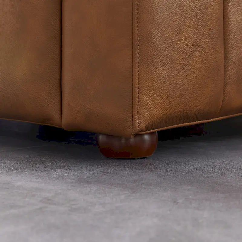 Mid-Century Full Grain Leather Sofa - Tufted Tan Couch with High-Density Foam, Removable Legs - Designer Living Room Furniture