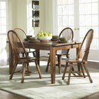 5-Piece Dining Set - Rustic Oak - Rectangular Table + 4 Sheaf Back Chairs - Rubberwood & Oak Veneer - 60"L x 36"W Table
