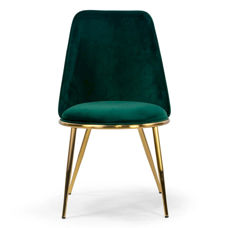 Green Velvet Dining Chairs Set of 2 with Gold Metal Legs - Round Seat Glam Style 20W x 23D x 34H