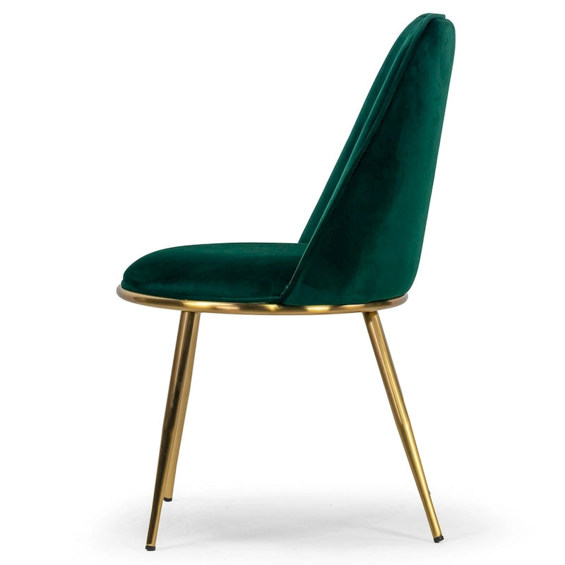 Green Velvet Dining Chairs Set of 2 with Gold Metal Legs - Round Seat Glam Style 20W x 23D x 34H