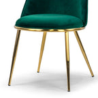 Green Velvet Dining Chairs Set of 2 with Gold Metal Legs - Round Seat Glam Style 20W x 23D x 34H