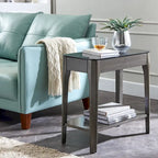 Narrow End Table with Black Tempered Glass Top - Modern Side Table 24H x 12W x 17D - Hardwood & Birch Veneer - Grey/Brown