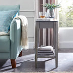 Narrow End Table with Black Tempered Glass Top - Modern Side Table 24H x 12W x 17D - Hardwood & Birch Veneer - Grey/Brown