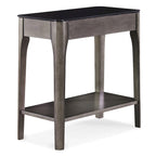 Narrow End Table with Black Tempered Glass Top - Modern Side Table 24H x 12W x 17D - Hardwood & Birch Veneer - Grey/Brown