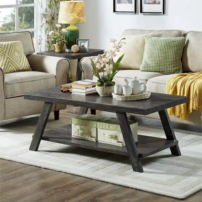 Rustic Contemporary 3-Piece Coffee & Side Table Set with Storage Shelves - Engineered Wood - Multiple Finishes