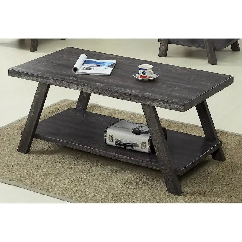 Rustic Contemporary 3-Piece Coffee & Side Table Set with Storage Shelves - Engineered Wood - Multiple Finishes
