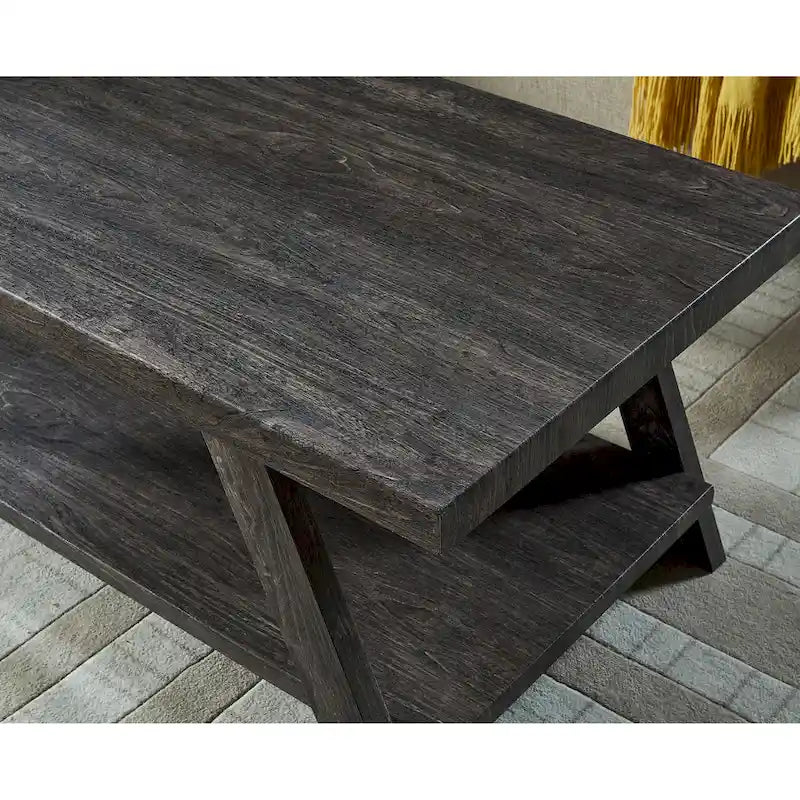 Rustic Contemporary 3-Piece Coffee & Side Table Set with Storage Shelves - Engineered Wood - Multiple Finishes