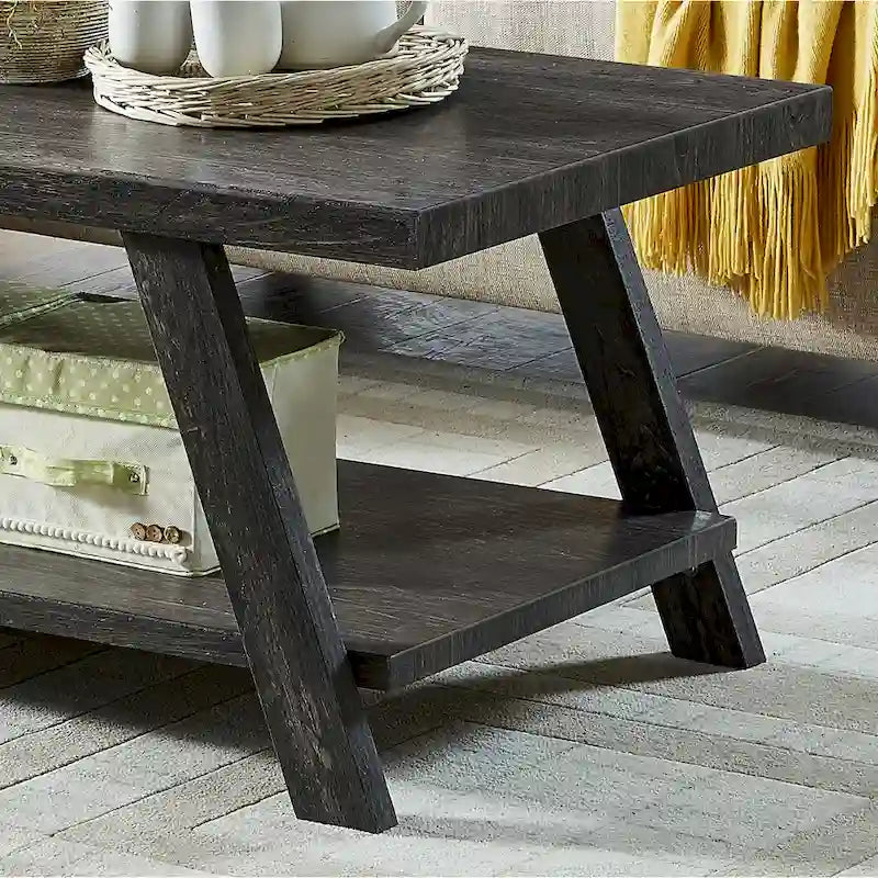 Rustic Contemporary 3-Piece Coffee & Side Table Set with Storage Shelves - Engineered Wood - Multiple Finishes