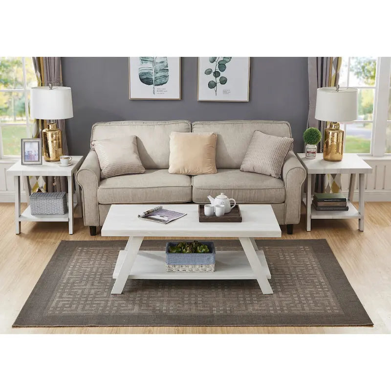 Rustic Contemporary 3-Piece Coffee & Side Table Set with Storage Shelves - Engineered Wood - Multiple Finishes