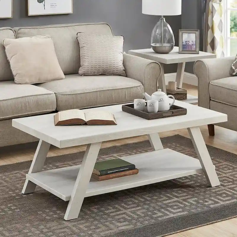 Rustic Contemporary 3-Piece Coffee & Side Table Set with Storage Shelves - Engineered Wood - Multiple Finishes