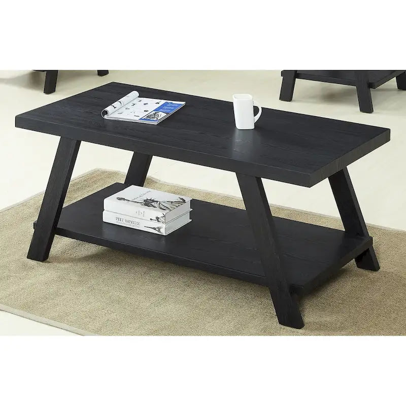 Rustic Contemporary 3-Piece Coffee & Side Table Set with Storage Shelves - Engineered Wood - Multiple Finishes