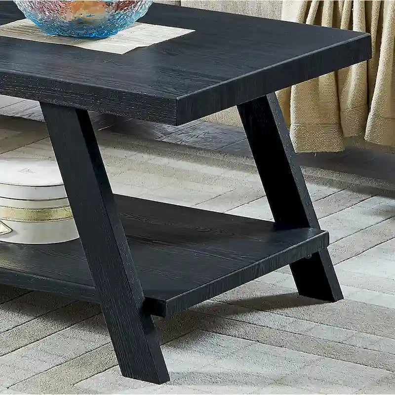 Rustic Contemporary 3-Piece Coffee & Side Table Set with Storage Shelves - Engineered Wood - Multiple Finishes