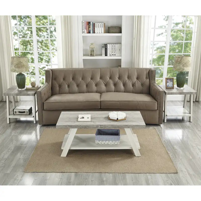 Rustic Contemporary 3-Piece Coffee & Side Table Set with Storage Shelves - Engineered Wood - Multiple Finishes
