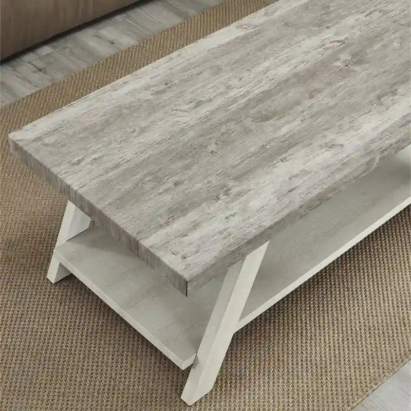 Rustic Contemporary 3-Piece Coffee & Side Table Set with Storage Shelves - Engineered Wood - Multiple Finishes