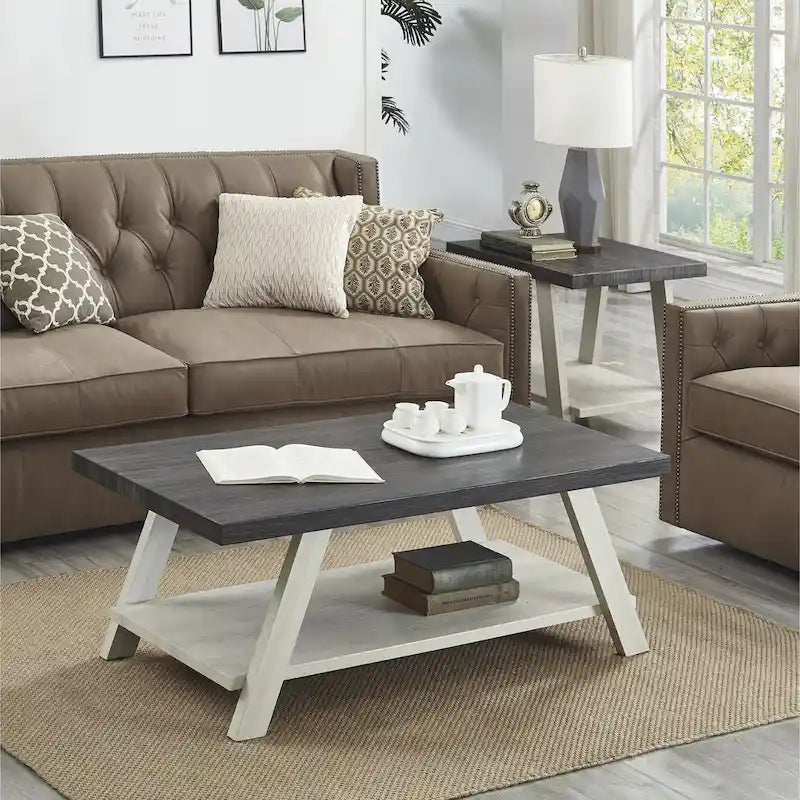 Rustic Contemporary 3-Piece Coffee & Side Table Set with Storage Shelves - Engineered Wood - Multiple Finishes