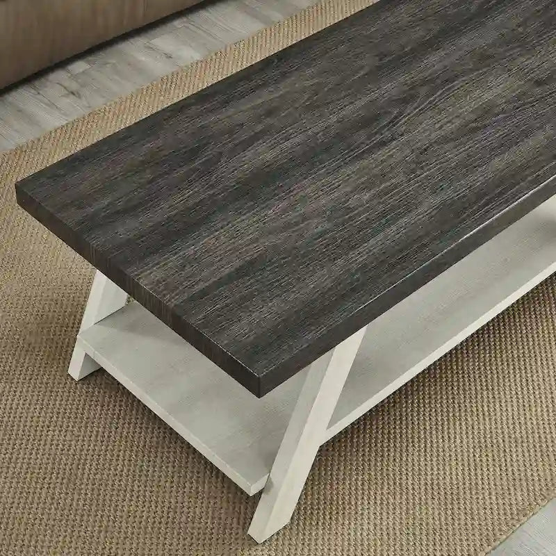 Rustic Contemporary 3-Piece Coffee & Side Table Set with Storage Shelves - Engineered Wood - Multiple Finishes