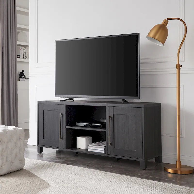 58" Modern Transitional TV Stand with Storage Cabinets - Alder Brown Wood Media Console for 65" TVs