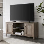 58" Modern Transitional TV Stand with Storage Cabinets - Alder Brown Wood Media Console for 65" TVs