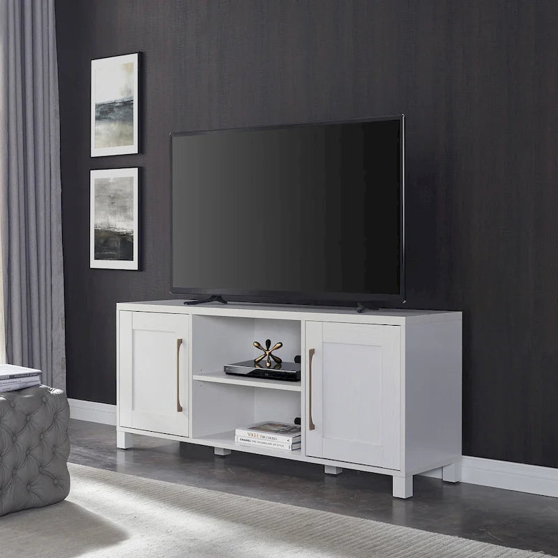 58" Modern Transitional TV Stand with Storage Cabinets - Alder Brown Wood Media Console for 65" TVs