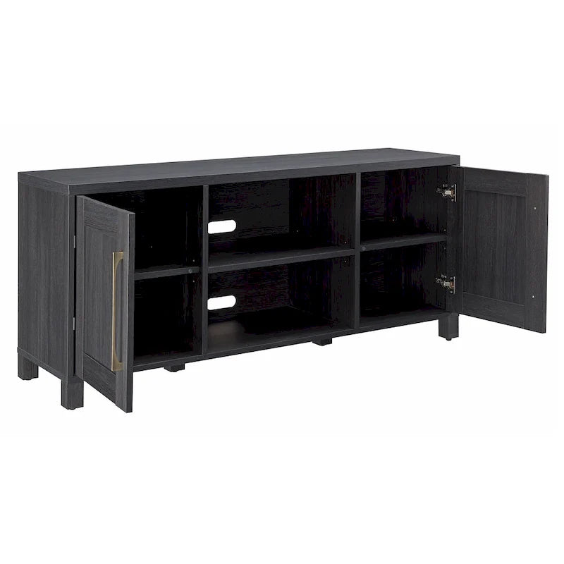 58" Modern Transitional TV Stand with Storage Cabinets - Alder Brown Wood Media Console for 65" TVs