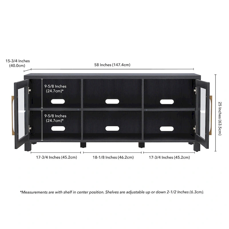 58" Modern Transitional TV Stand with Storage Cabinets - Alder Brown Wood Media Console for 65" TVs