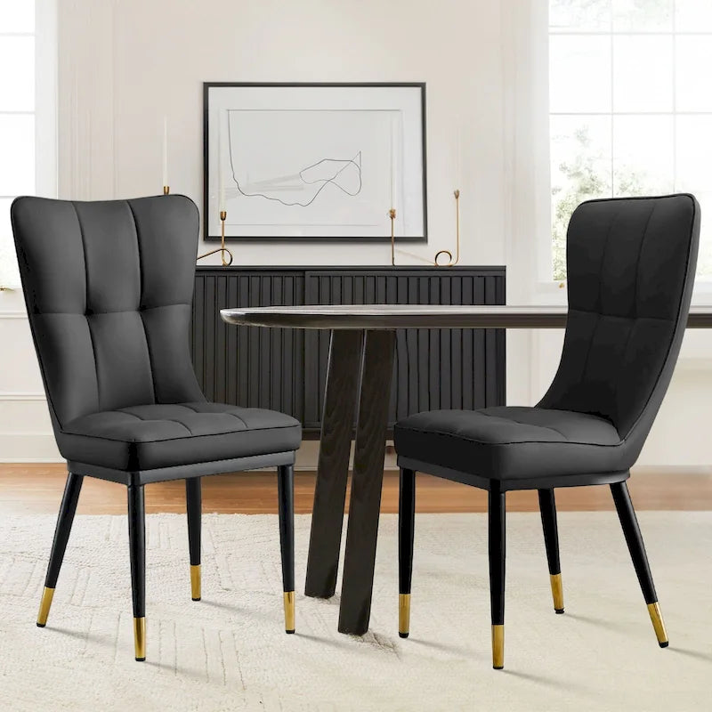 Faux Leather Dining Chairs Set of 2 - High Back Metal Frame, 440lbs Capacity, Waterproof PU - Modern Kitchen Chairs