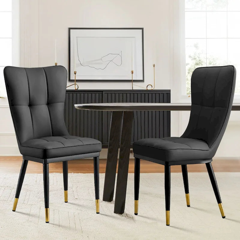 Faux Leather Dining Chairs Set of 2 - High Back Metal Frame, 440lbs Capacity, Waterproof PU - Modern Kitchen Chairs