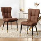 Faux Leather Dining Chairs Set of 2 - High Back Metal Frame, 440lbs Capacity, Waterproof PU - Modern Kitchen Chairs