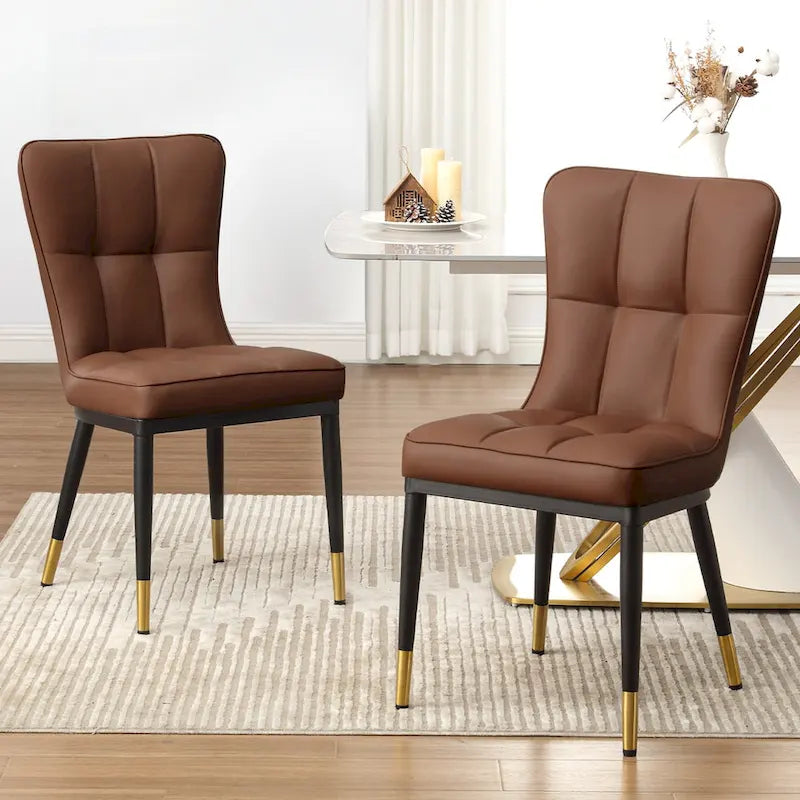Faux Leather Dining Chairs Set of 2 - High Back Metal Frame, 440lbs Capacity, Waterproof PU - Modern Kitchen Chairs