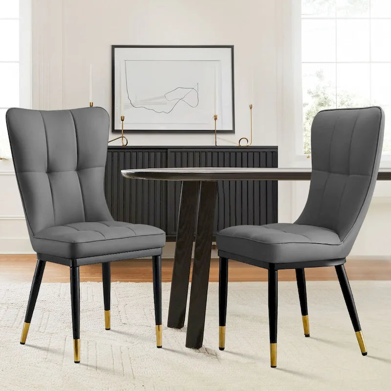 Faux Leather Dining Chairs Set of 2 - High Back Metal Frame, 440lbs Capacity, Waterproof PU - Modern Kitchen Chairs