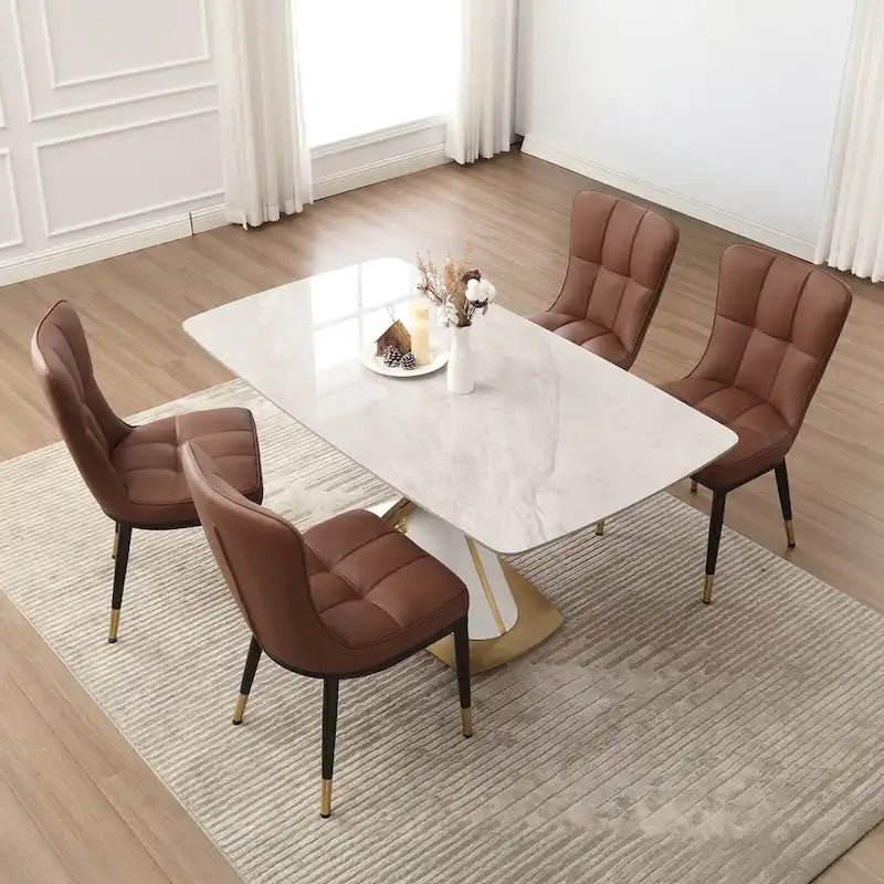 Faux Leather Dining Chairs Set of 2 - High Back Metal Frame, 440lbs Capacity, Waterproof PU - Modern Kitchen Chairs