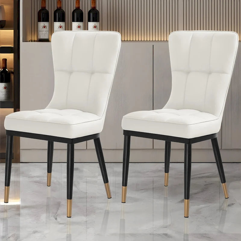 Faux Leather Dining Chairs Set of 2 - High Back Metal Frame, 440lbs Capacity, Waterproof PU - Modern Kitchen Chairs