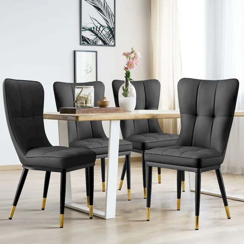 Faux Leather Dining Chairs Set of 2 - High Back Metal Frame, 440lbs Capacity, Waterproof PU - Modern Kitchen Chairs
