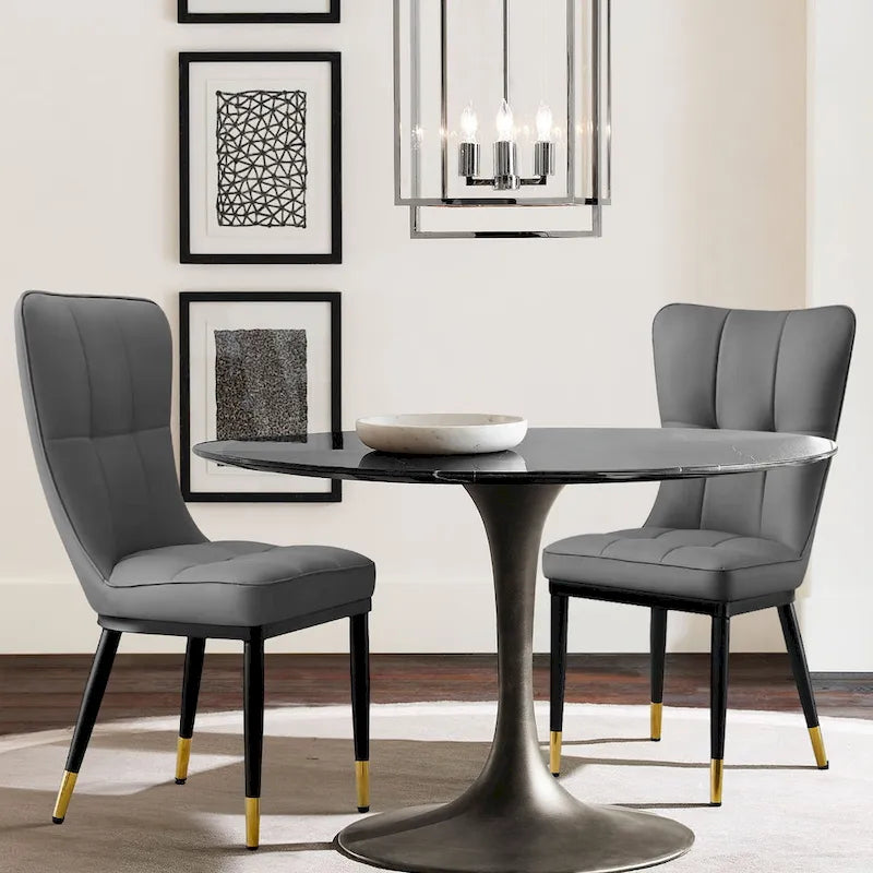Faux Leather Dining Chairs Set of 2 - High Back Metal Frame, 440lbs Capacity, Waterproof PU - Modern Kitchen Chairs
