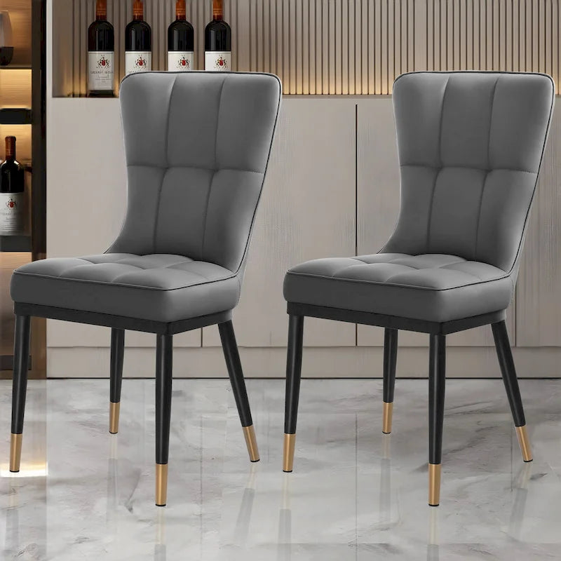 Faux Leather Dining Chairs Set of 2 - High Back Metal Frame, 440lbs Capacity, Waterproof PU - Modern Kitchen Chairs