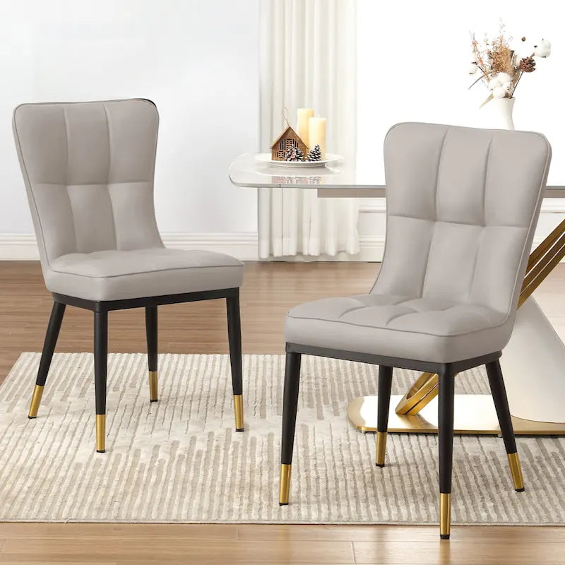 Faux Leather Dining Chairs Set of 2 - High Back Metal Frame, 440lbs Capacity, Waterproof PU - Modern Kitchen Chairs