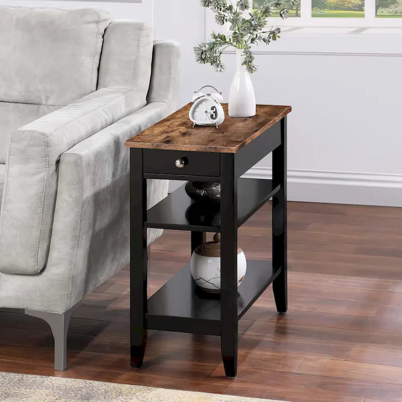 1 Drawer Chairside End Table with 3-Tier Shelves - Transitional Style Side Table - Manufactured Wood with Birch Veneer