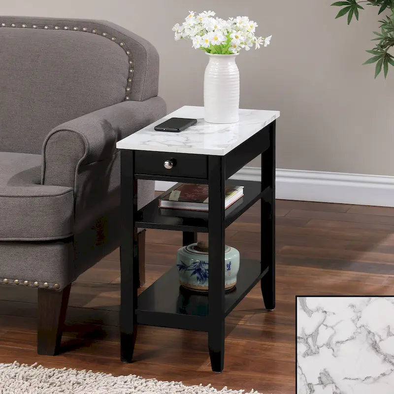 1 Drawer Chairside End Table with 3-Tier Shelves - Transitional Style Side Table - Manufactured Wood with Birch Veneer