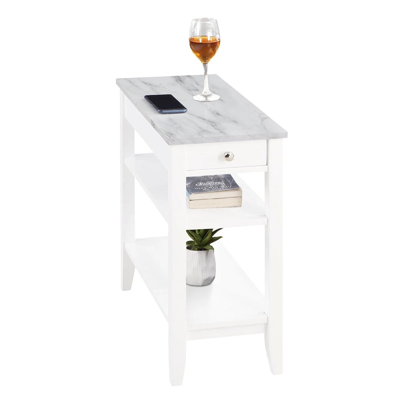 1 Drawer Chairside End Table with 3-Tier Shelves - Transitional Style Side Table - Manufactured Wood with Birch Veneer