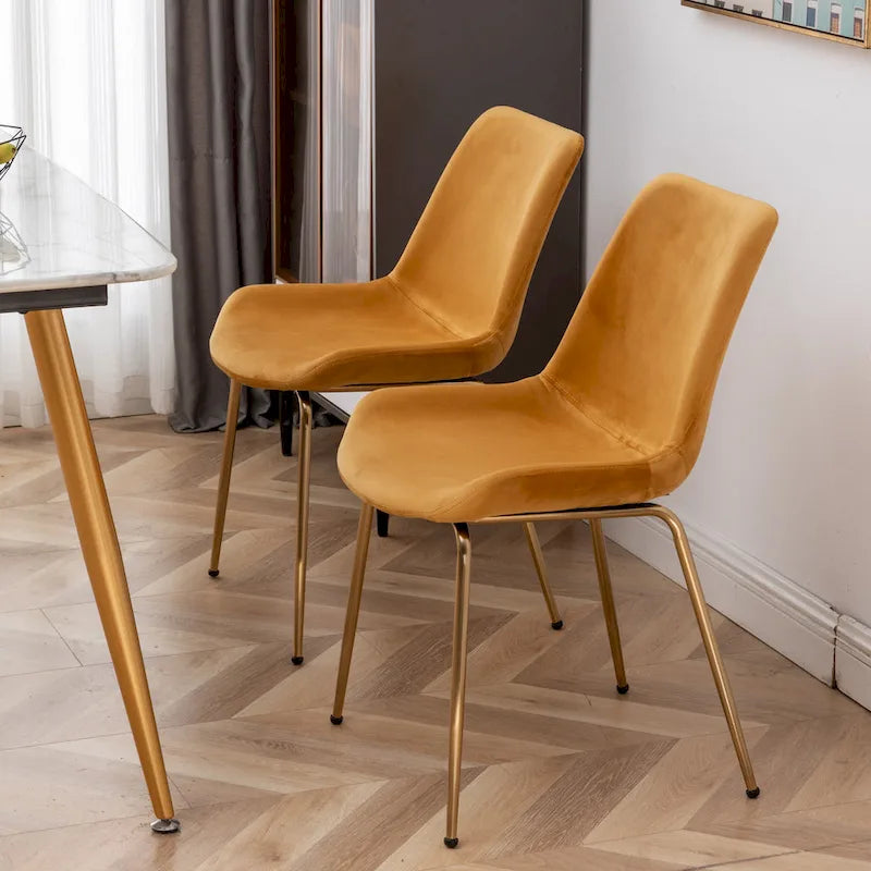 Modern Velvet Dining Chairs Set of 2 - Gold Metal Legs, High-Density Foam Padded, 4 Colors Available