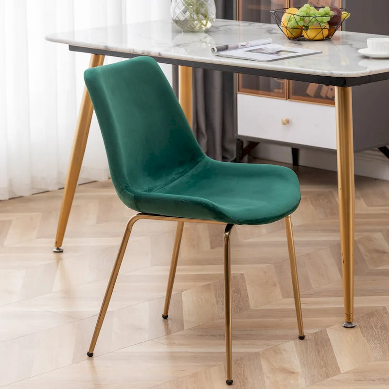 Modern Velvet Dining Chairs Set of 2 - Gold Metal Legs, High-Density Foam Padded, 4 Colors Available